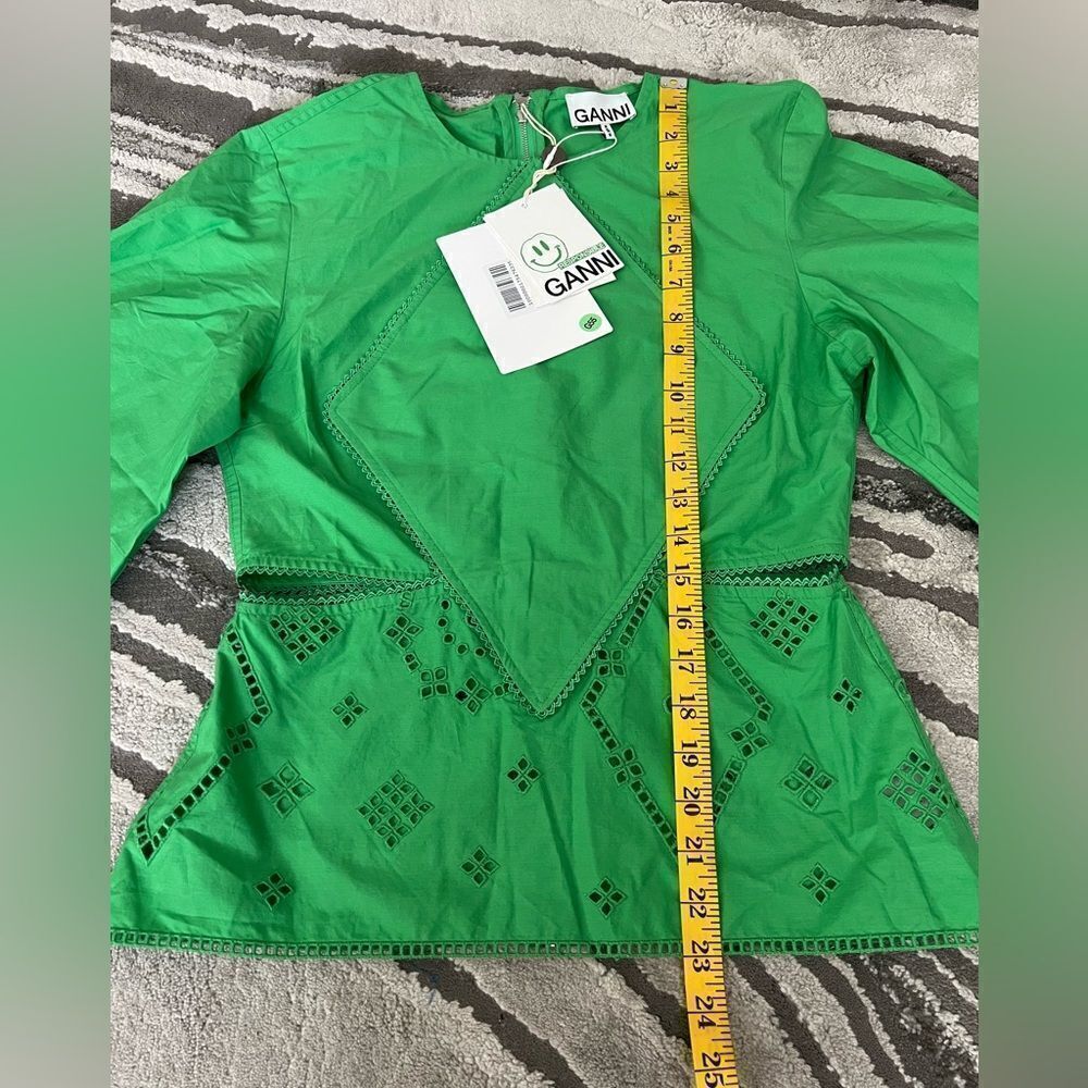 GANNI Women’s Green Broderie Anglaise Blouse Top - Picture 13 of 15
